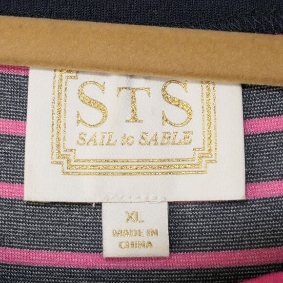 Sail To Sable Tuckernuck Sz XL Long Sleeve Dress  Gold Buttons Blue Pink Striped - Picture 2 of 7